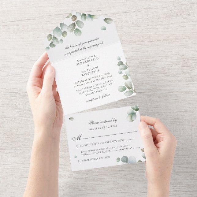 Invitation Tout En Un Mariage végétal Feuille Eucalyptus (Déchirure)
