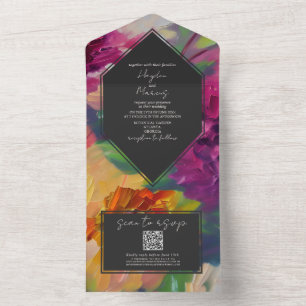 Invitation Tout En Un Mariage végétal multicolore RSVP QR