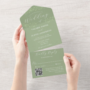 Invitation Tout En Un Mariage Vert De Sage De Branche Minimale Tout En U