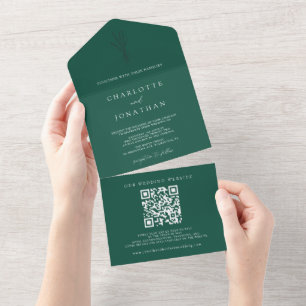 Invitation Tout En Un Mariage vert émeraude botanique simple