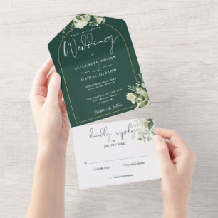 Invitation Tout En Un Mariage Vert Émeraude Et Or Arch