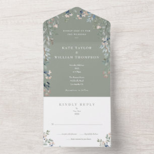 Invitation Tout En Un Mariage vert Floral Sage
