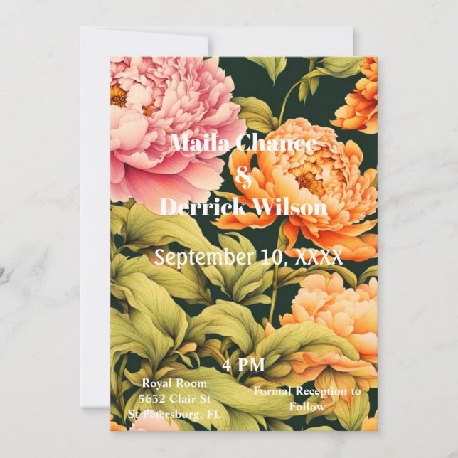 Invitation Tout en un Mariage vert orange rose floral (Devant)