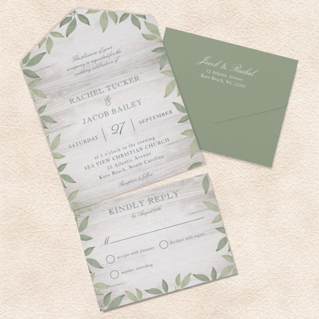 Invitation Tout En Un Mariage Vert Sauge Jardin Rustique Verdure (Créateur téléchargé)