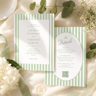 Invitation Tout en Un Mariage Vert Sauge Rayé