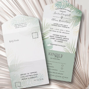 Invitation Tout En Un Mariage vert Tropical Palm Monstera