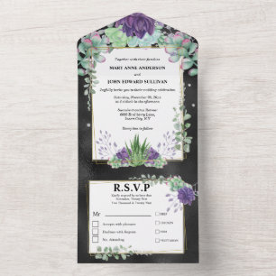 Invitation Tout En Un Mariage vert violet cactus eucalyptus vert