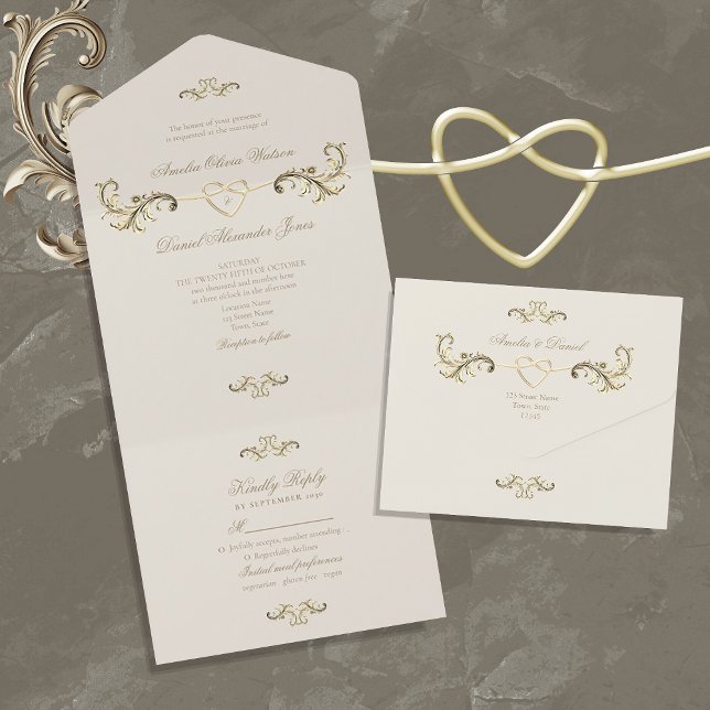 Invitation Tout En Un Mariage vintage baroque or (Créateur téléchargé)