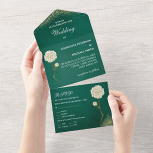 Invitation Tout En Un Mariage Vintage Émeraude Vert Et Or