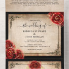 Mariage Vintage Rose Rouge Or Noir Papier Vélin