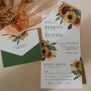 Invitation Tout En Un Mariage Vintage Rustique Bohème Tournesols