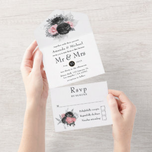 Invitation Tout En Un Mariage vintage tout en un avec des roses noires e