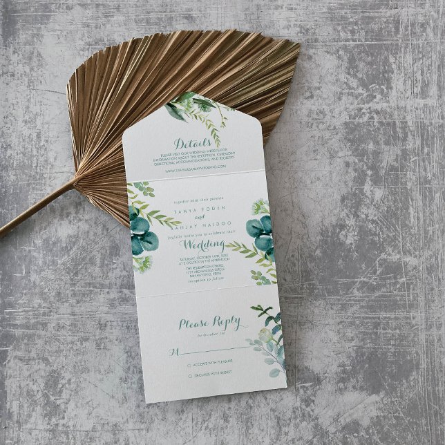 Invitation Tout En Un Mariage vintage vert Eucalyptus (Créateur téléchargé)