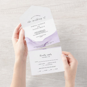 Invitation Tout En Un Mariage violet Aquarelle moderne