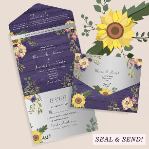 Invitation Tout En Un Mariage violet de tournesol rustique