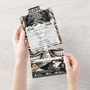 Invitation Tout En Un Mariée et Marié Tête de Tiki Ananas Aloha Mariage