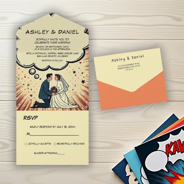 Invitation Tout En Un Mariée & Marié Vintage Rétro Pop Art Comic Mariage (Créateur téléchargé)