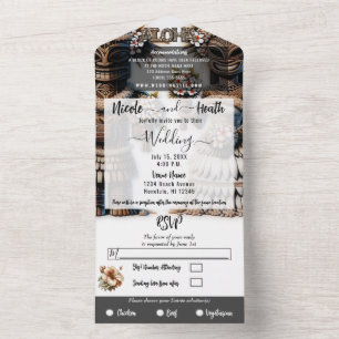 Invitation Tout En Un Mariés Hawaïens Polynésiens Tiki pour un mariage