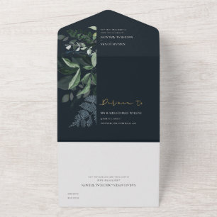 Invitation Tout En Un Marine Black Green Feuillage Tropical Mariage Al