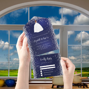 Invitation Tout En Un Marine bleu argent robe parties scintillant annive