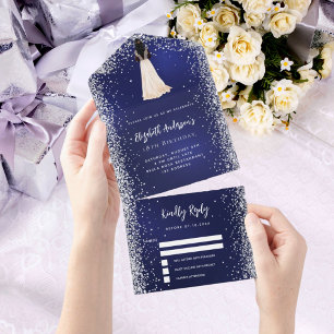 Invitation Tout En Un Marine bleu argent robe parties scintillant annive