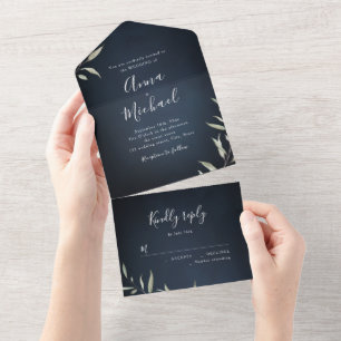 Invitation Tout En Un Marine bleu vert minimum mariage rustique