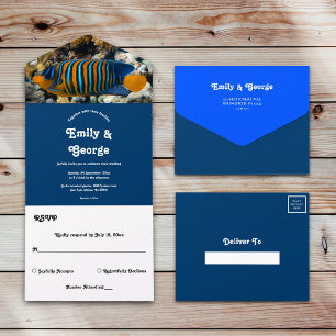 Invitation Tout En Un Marine Blue sous l'eau Plage d'été Mariage côtier