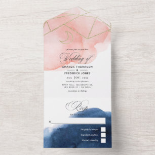 Invitation Tout En Un Marine et Blush Mariage géométrique tout en un