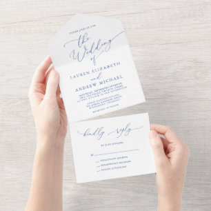Invitation Tout En Un Marseille Bleu et Mariage minimaliste blanc