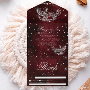 Invitation Tout En Un Mascarade masque argent parties scintillant quince