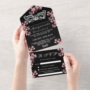 Invitation Tout En Un Mascarade Masque Cerisier Fleur Rose Quinceanera