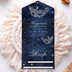 Invitation Tout En Un Mascarade masque chic argent parties scintillant q