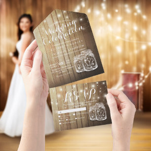 Invitation Tout En Un Mason Jars Éclairage à cordes Mariage rustique en