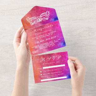 Invitation Tout En Un Masquerade Masque Parties scintillant rose Abstrai