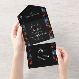 Invitation Tout En Un Médaillon à l'éléphant floral dessiné à la main in