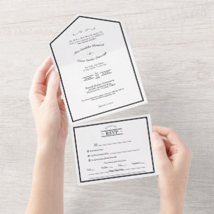 Invitation Tout En Un Menu classique Mariage noir blanc classique