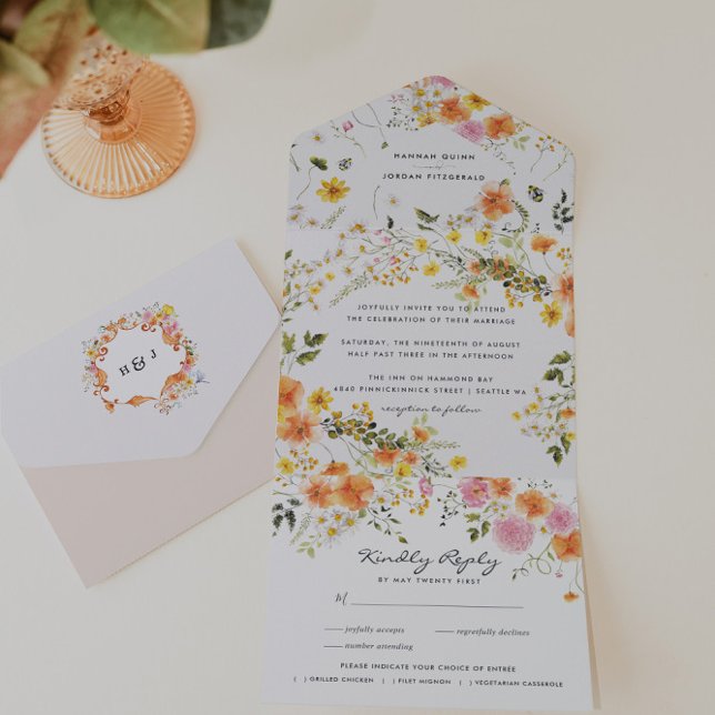 Invitation Tout En Un Midsummer | Florales Romantiques d'Automne (Créateur téléchargé)