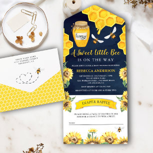 Invitation Tout En Un Miel de Tournesols Rustiques Abeille Nuit Bleue Ba