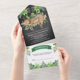 Invitation Tout En Un Mignon Paresseux Endormi Tableau Noir Baby Shower