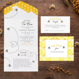 Invitation Tout En Un Mignonne maman Too Bee Baby shower manuscrit