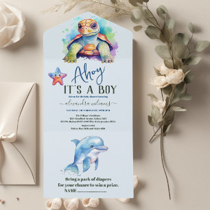 Invitation Tout En Un Mignonne sous le Baby shower marin