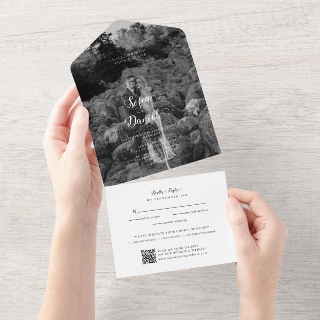 Invitation Tout En Un Mini-chrome Mariage photo Code QR (Déchirure)