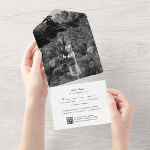 Invitation Tout En Un Mini-chrome Mariage photo Code QR