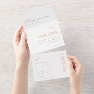 Invitation Tout En Un Minimal Élégant Pastel Dusky Pink Hearts Mariage