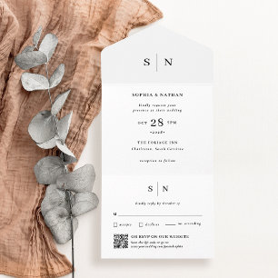 Invitation Tout En Un Minimal et chic   Mariage de code QR