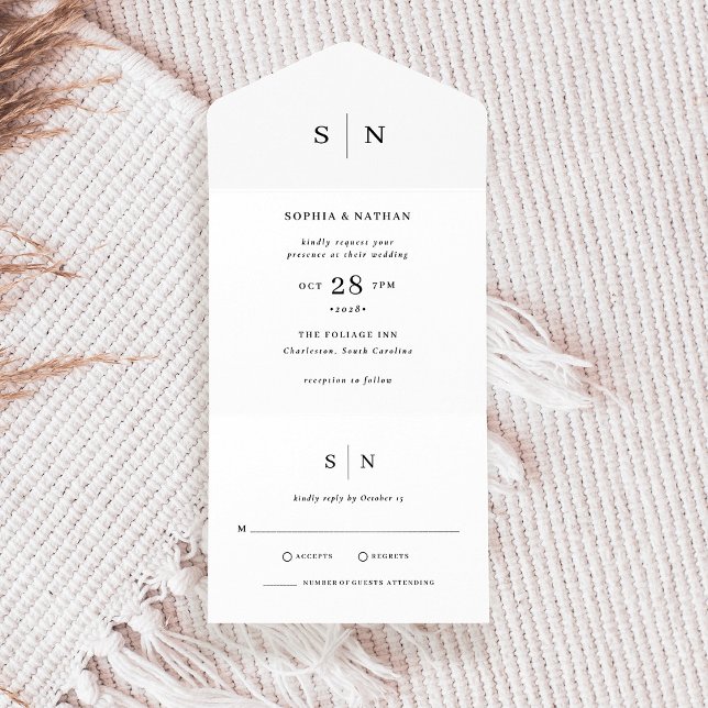 Invitation Tout En Un Minimal et chic | Mariage noir et blanc (Créateur téléchargé)