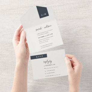 INVITATION TOUT EN UN MINIMAL NOIR MARIAGE DE MONOGRAMME BLANC SCANDI