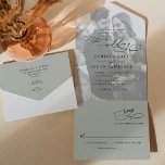 Invitation Tout En Un Minimal Rustic Sage Green Photo Wedding<br><div class="desc">This elegant All-In-One Wedding Invitation features a sweeping script calligraphy text paired with a classy serif & modern sans font in black,  with a photo overlay on the front and a customizable monogram on the back. Matching items available.</div>