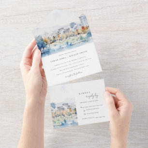 Invitation Tout En Un Minimal San Jose, California Watercolor Mariage