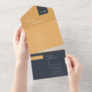 INVITATION TOUT EN UN MINIMAL SCANDI AMUSANT BLACK BURNT ORANGE MARIAGE